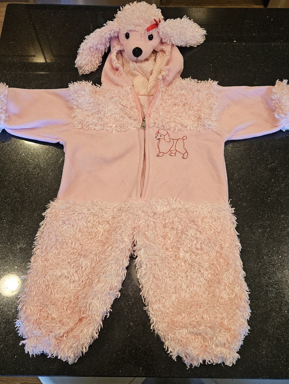 Pink Plush Poodle One-Piece costume with hood Size 18-24 months.